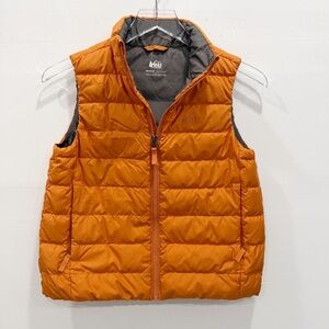 REI Co-Op Orange Puffer Vest Jacket Down Filled Kids Medium Outdoor Hiking Camp